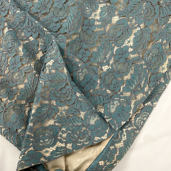 Vintage Handmade Galloon Lace Overlay Midi Dress in Slate Blue with Cream Lining - Picture 6 of 12